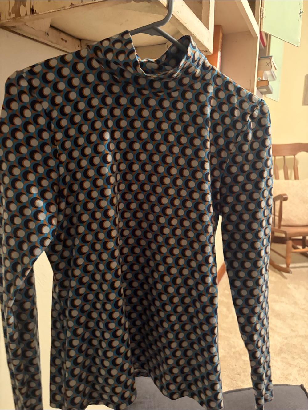 Maeve Blue and Black Geometric Mock Neck To